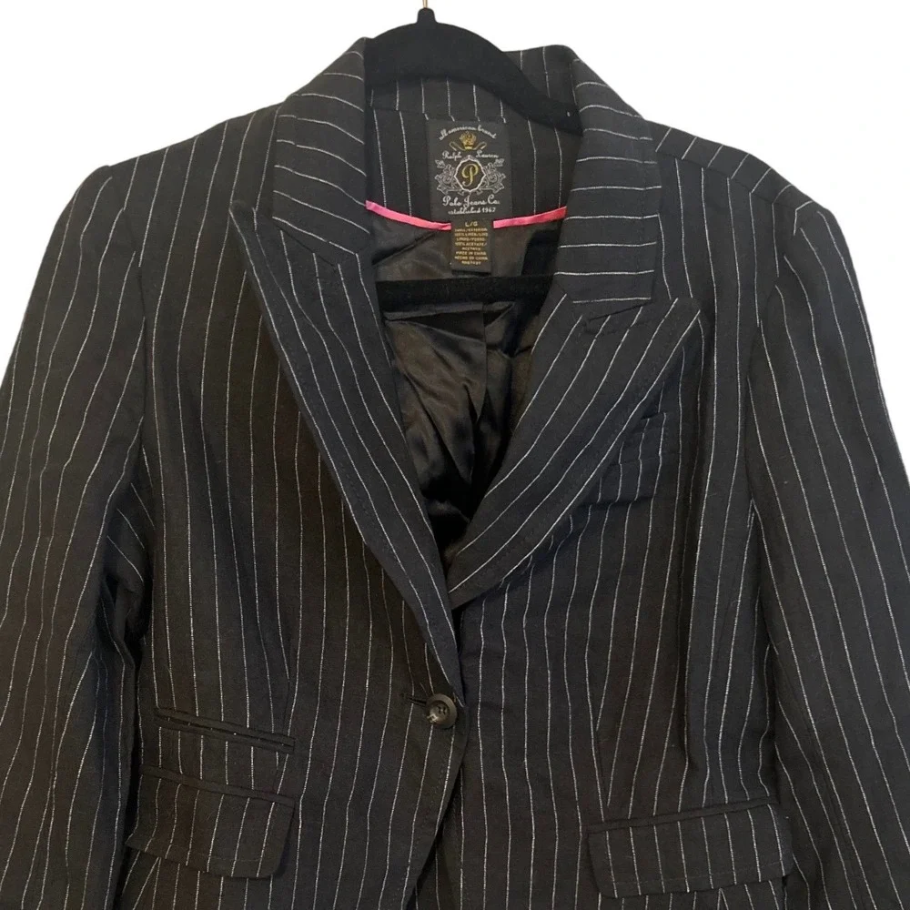 NWT Polo Jeans Co‎ Ralph Lauren Pinstripe Linen Blazer Black White Cropped Large